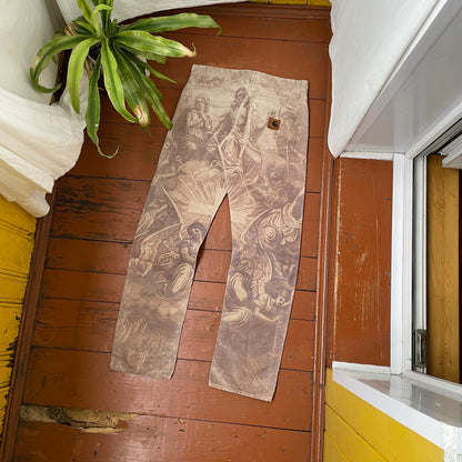 Custom Carhartt Angel Pants – Bleached Renaissance Religious Art on Brown Canvas | Vintage Workwear 1 of 1