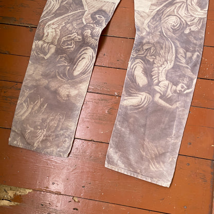 Custom Carhartt Angel Pants – Bleached Renaissance Religious Art on Brown Canvas | Vintage Workwear 1 of 1