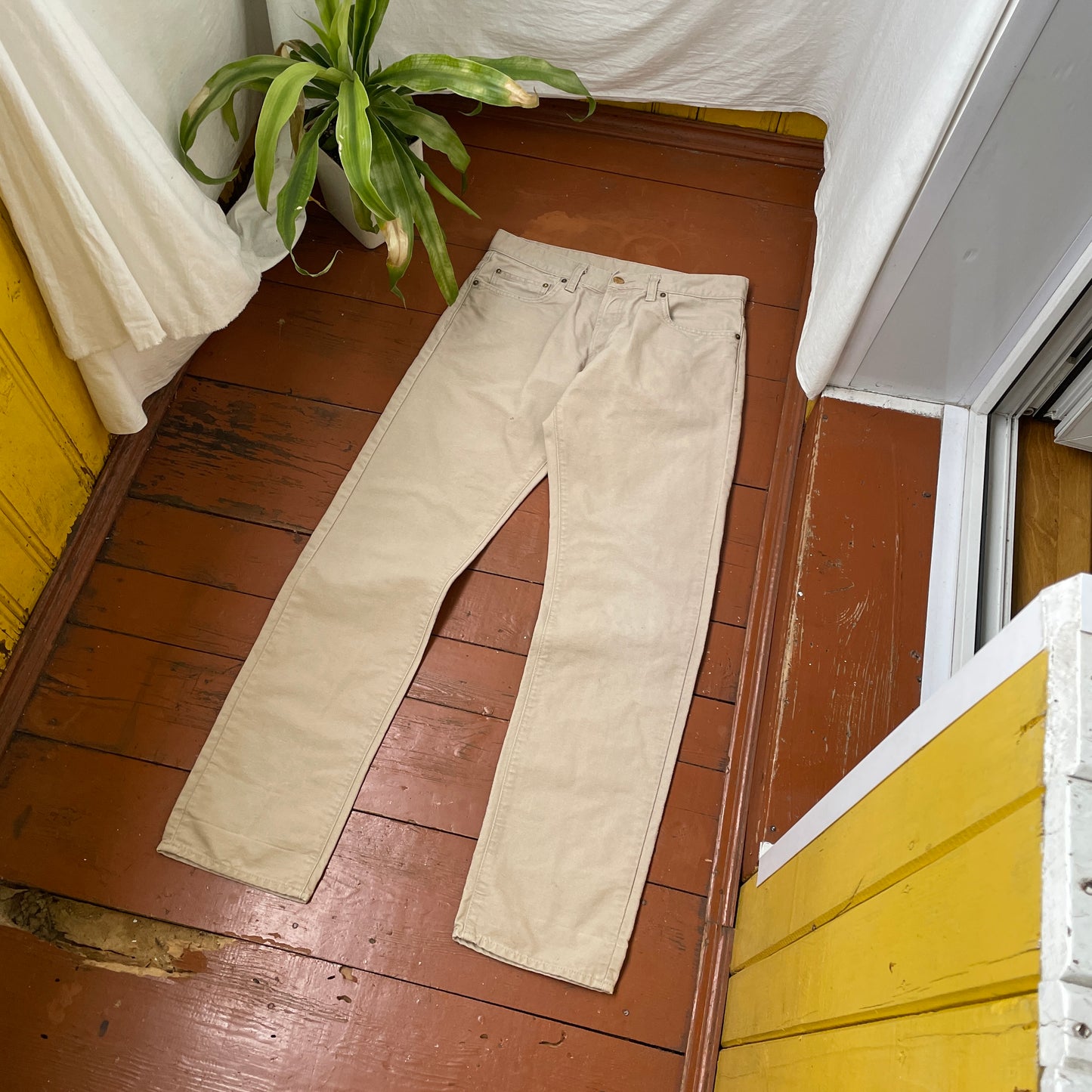 Custom Carhartt Angel Pants – Bleached Renaissance Religious Art on Brown Canvas | Vintage Workwear 1 of 1