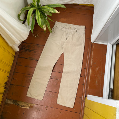 Custom Carhartt Angel Pants – Bleached Renaissance Religious Art on Brown Canvas | Vintage Workwear 1 of 1