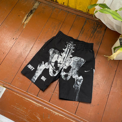 Custom Nike Bone Shorts – Handprinted White Bone Art on Black | Vintage Grunge