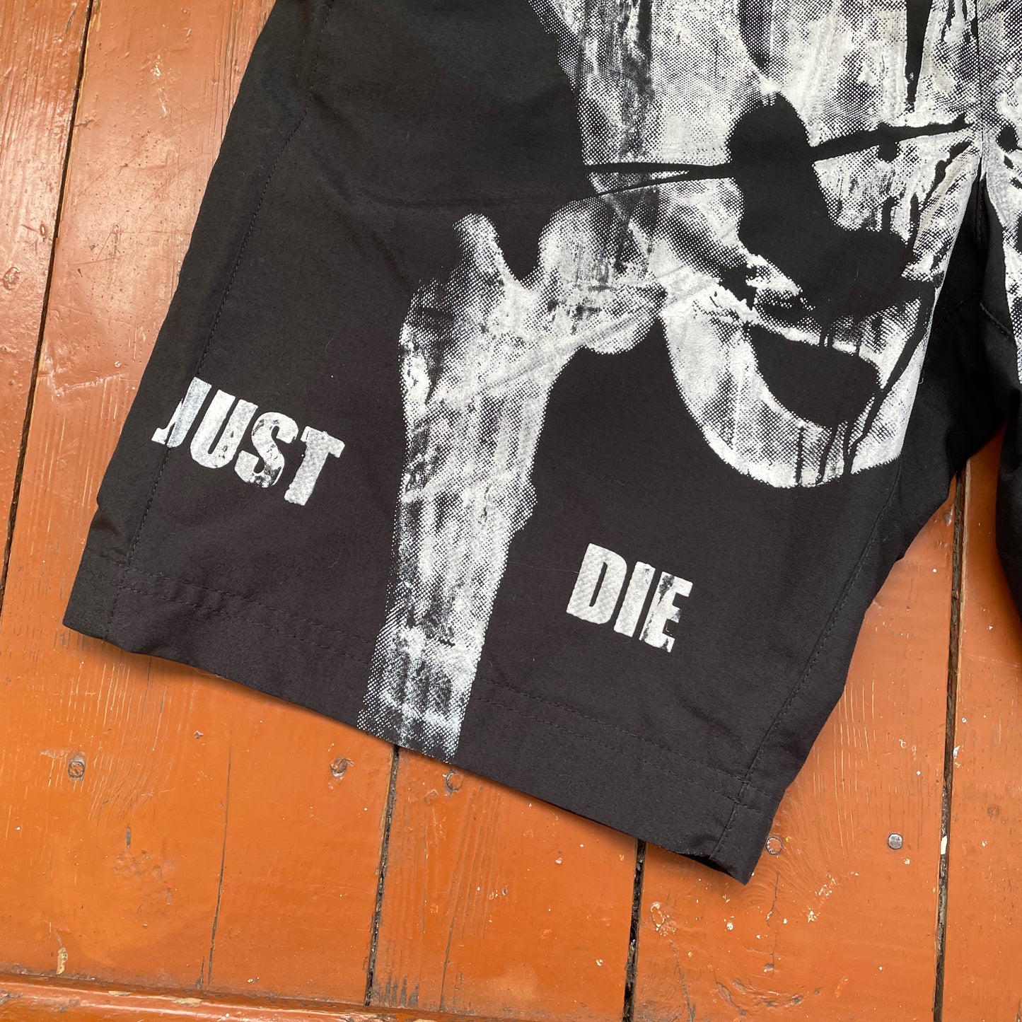 Custom Nike Bone Shorts – Handprinted White Bone Art on Black | Vintage Grunge