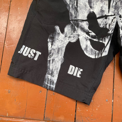 Custom Nike Bone Shorts – Handprinted White Bone Art on Black | Vintage Grunge