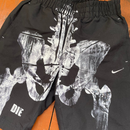 Custom Nike Bone Shorts – Handprinted White Bone Art on Black | Vintage Grunge