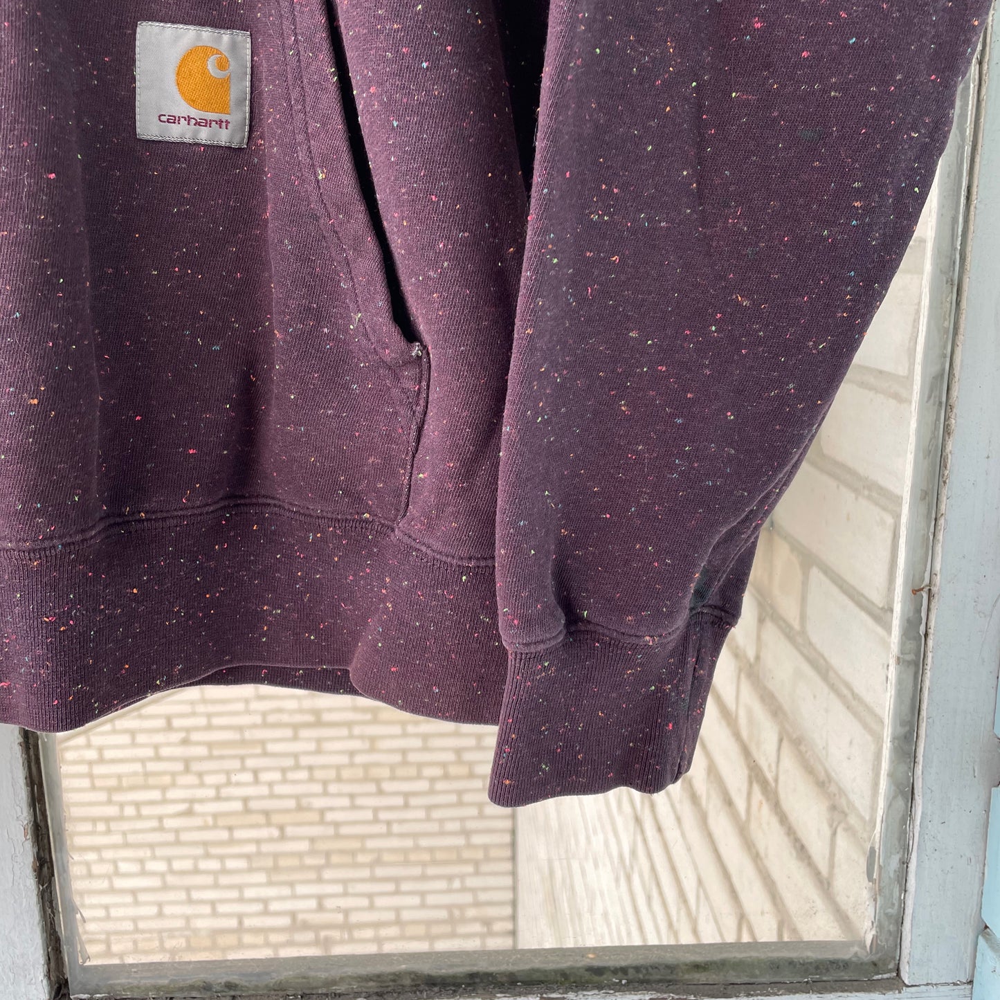 Custom Carhartt Fur Hoodie – Burgundy Speckled with Faux Fur Hood | Vintage Workwear Grunge