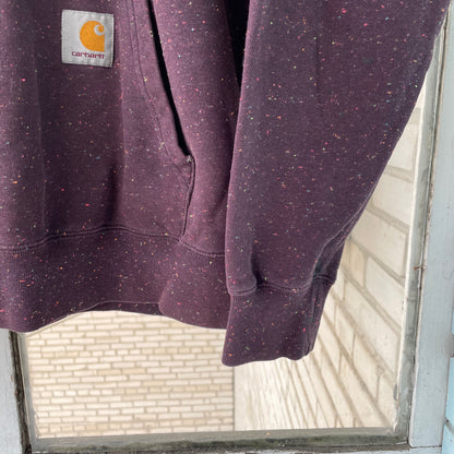 Custom Carhartt Fur Hoodie – Burgundy Speckled with Faux Fur Hood | Vintage Workwear Grunge