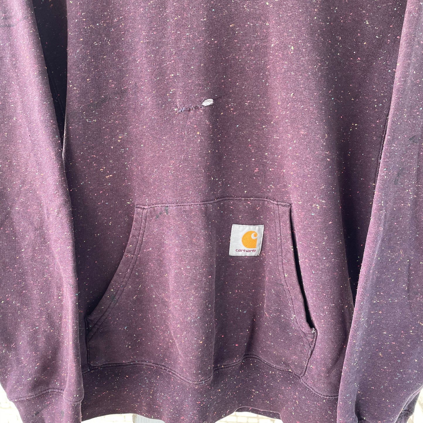 Custom Carhartt Fur Hoodie – Burgundy Speckled with Faux Fur Hood | Vintage Workwear Grunge