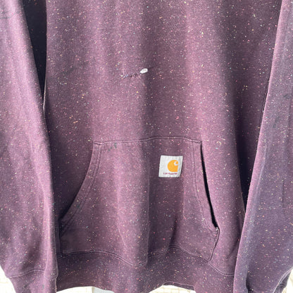 Custom Carhartt Fur Hoodie – Burgundy Speckled with Faux Fur Hood | Vintage Workwear Grunge