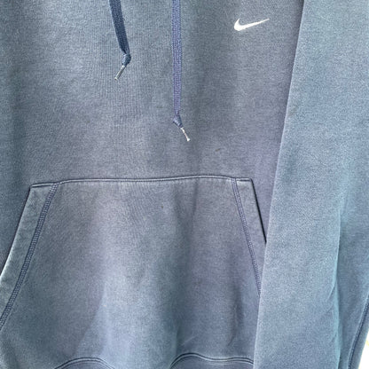 Custom Nike Fur Hoodie – Navy Blue Vintage Swoosh with Faux Fur Hood | Y2K Grunge