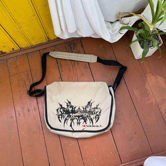 Custom O’Neill Canvas Messenger Bag – Handprinted Cybersigilism Grunge Shoulder Bag | Vintage Streetwear