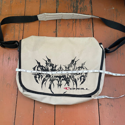 Custom O’Neill Canvas Messenger Bag – Handprinted Cybersigilism Grunge Shoulder Bag | Vintage Streetwear