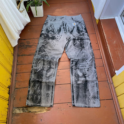 Custom Carhartt Grey Double Knee Work Pants – Grunge Distressed Bleached Effect | Vintage Workwear 1 of 1