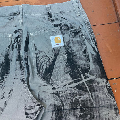 Custom Carhartt Grey Double Knee Work Pants – Grunge Distressed Bleached Effect | Vintage Workwear 1 of 1