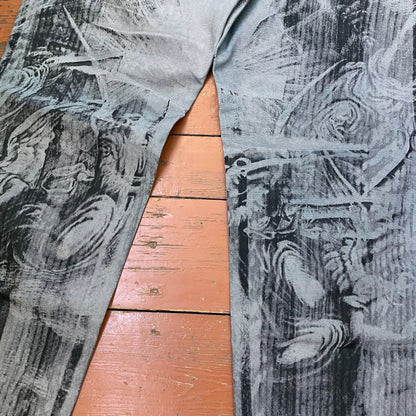 Custom Carhartt Grey Double Knee Work Pants – Grunge Distressed Bleached Effect | Vintage Workwear 1 of 1