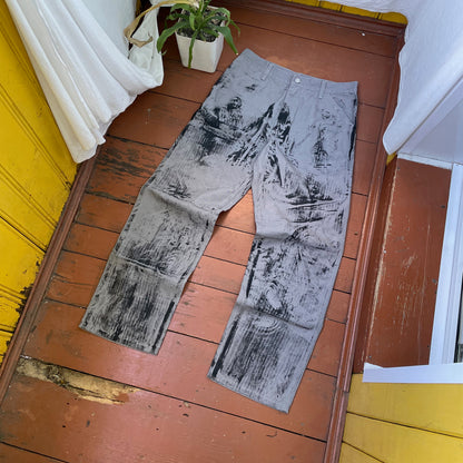 Custom Carhartt Grey Double Knee Work Pants – Grunge Distressed Bleached Effect | Vintage Workwear 1 of 1