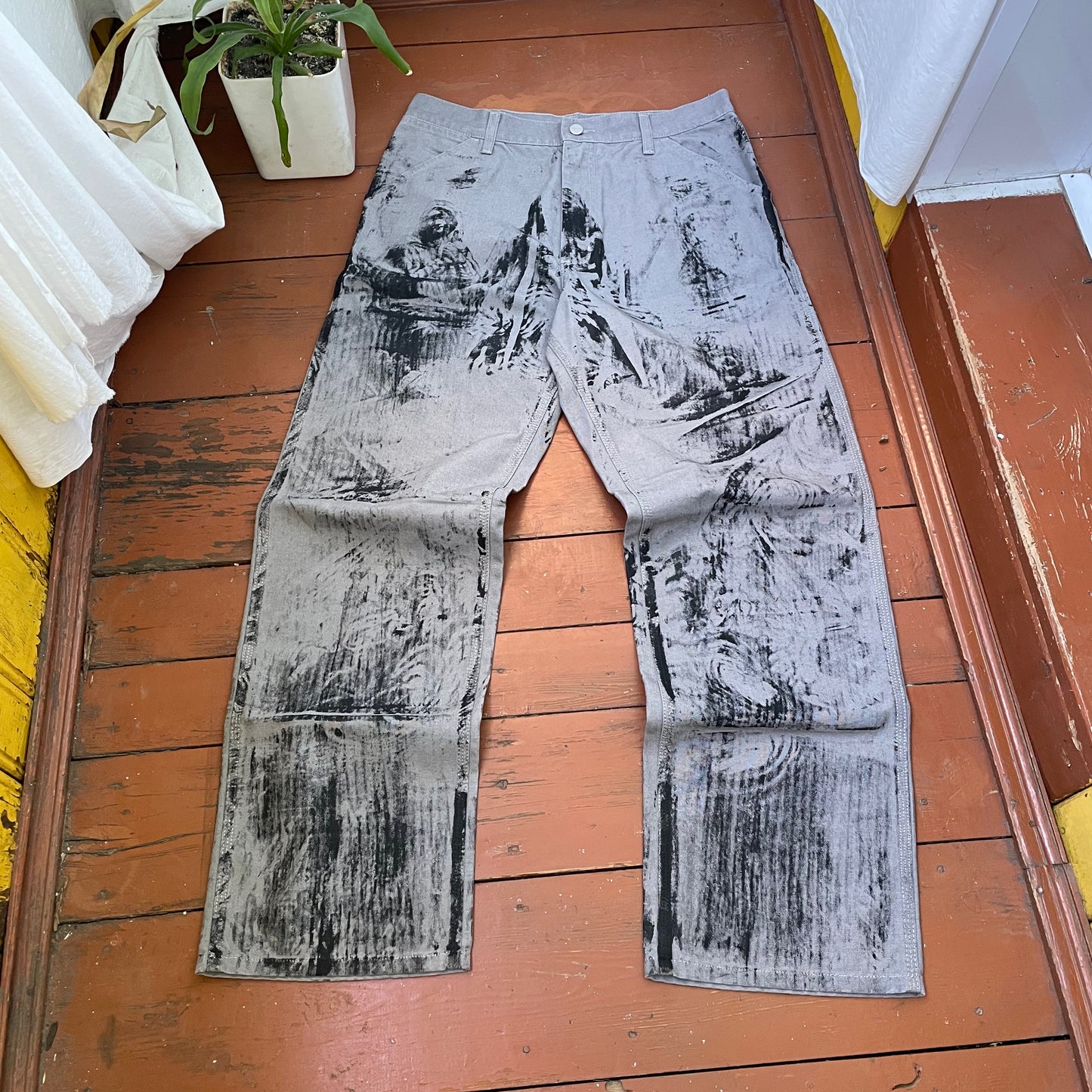 Custom Carhartt Grey Double Knee Work Pants – Grunge Distressed Bleached Effect | Vintage Workwear 1 of 1