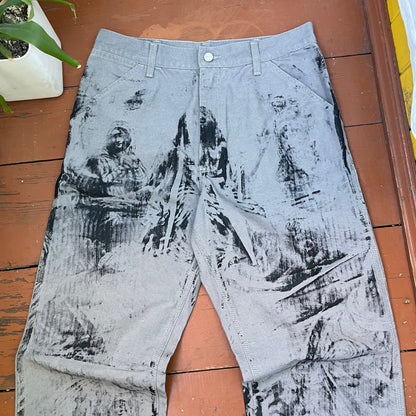 Custom Carhartt Grey Double Knee Work Pants – Grunge Distressed Bleached Effect | Vintage Workwear 1 of 1