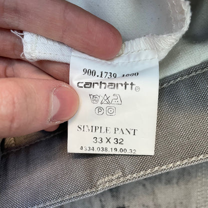 Custom Carhartt Grey Double Knee Work Pants – Grunge Distressed Bleached Effect | Vintage Workwear 1 of 1