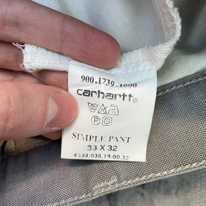 Custom Carhartt Grey Double Knee Work Pants – Grunge Distressed Bleached Effect | Vintage Workwear 1 of 1