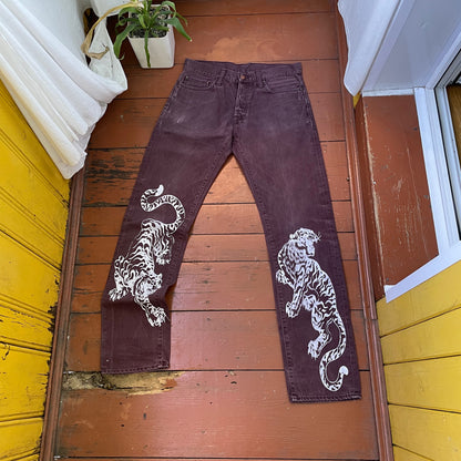 Custom Carhartt Brown Pants – White Twin Tigers Print | Vintage Workwear 1 of 1