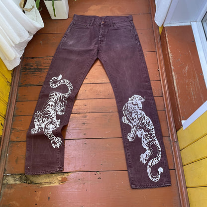 Custom Carhartt Brown Pants – White Twin Tigers Print | Vintage Workwear 1 of 1