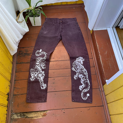 Custom Carhartt Brown Pants – White Twin Tigers Print | Vintage Workwear 1 of 1