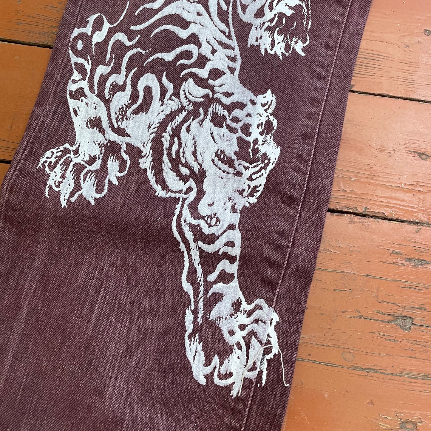 Custom Carhartt Brown Pants – White Twin Tigers Print | Vintage Workwear 1 of 1
