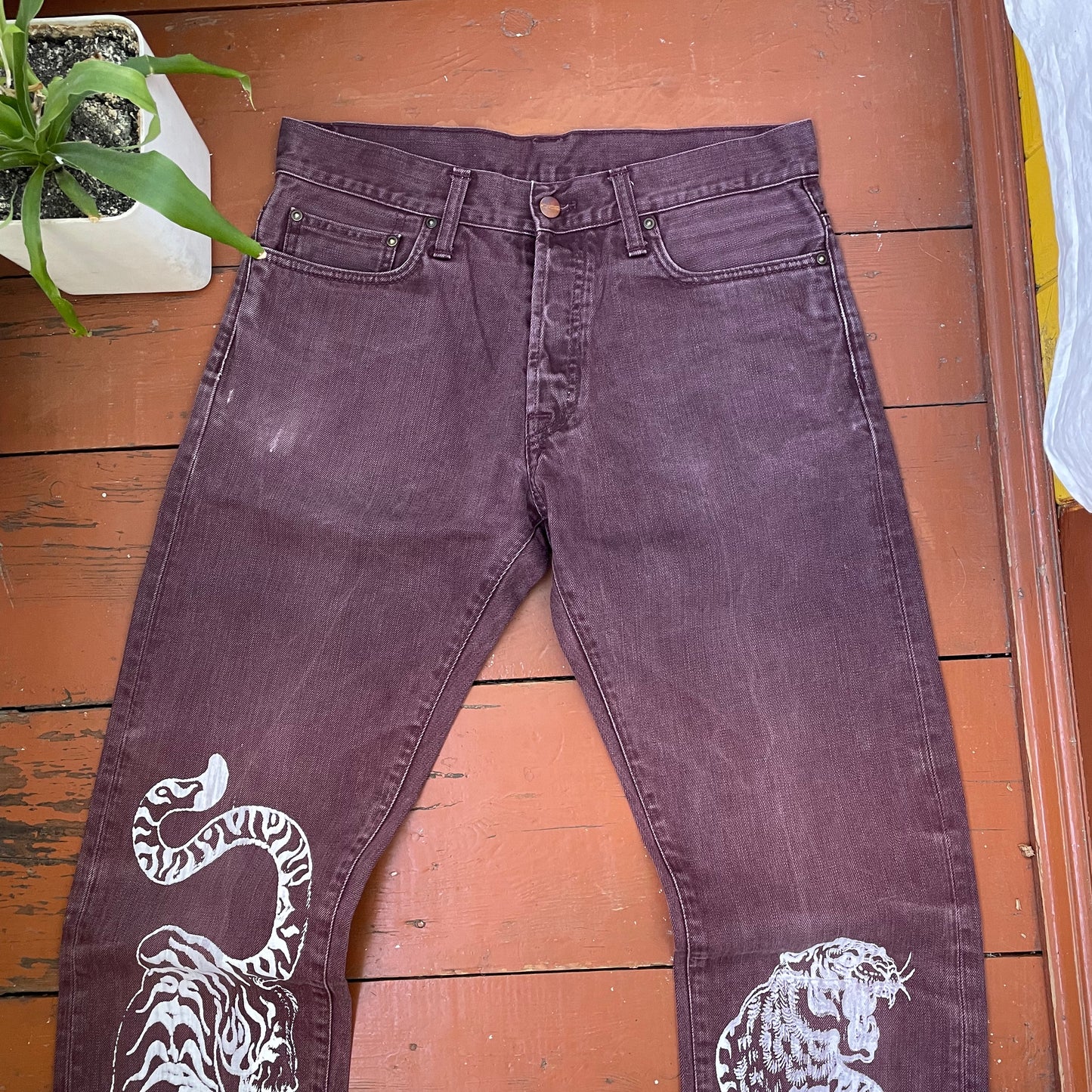 Custom Carhartt Brown Pants – White Twin Tigers Print | Vintage Workwear 1 of 1