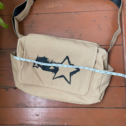 Custom Canvas Shoulder Bag – Beige Messenger with Black Stars | Reworked Streetwear 1 of 1