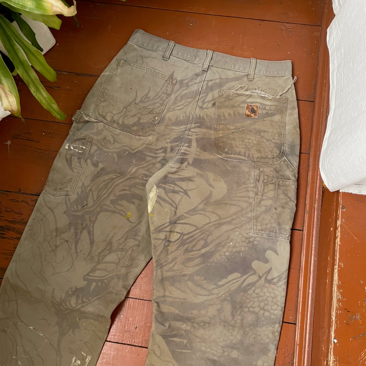 Custom Carhartt Dragon Work Pants – 90s Faded Green | Vintage Utility Streetwear 1 of 1