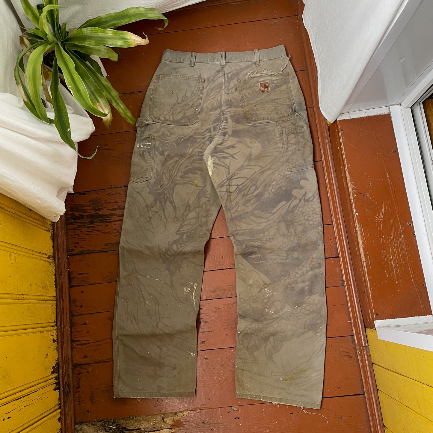 Custom Carhartt Dragon Work Pants – 90s Faded Green | Vintage Utility Streetwear 1 of 1