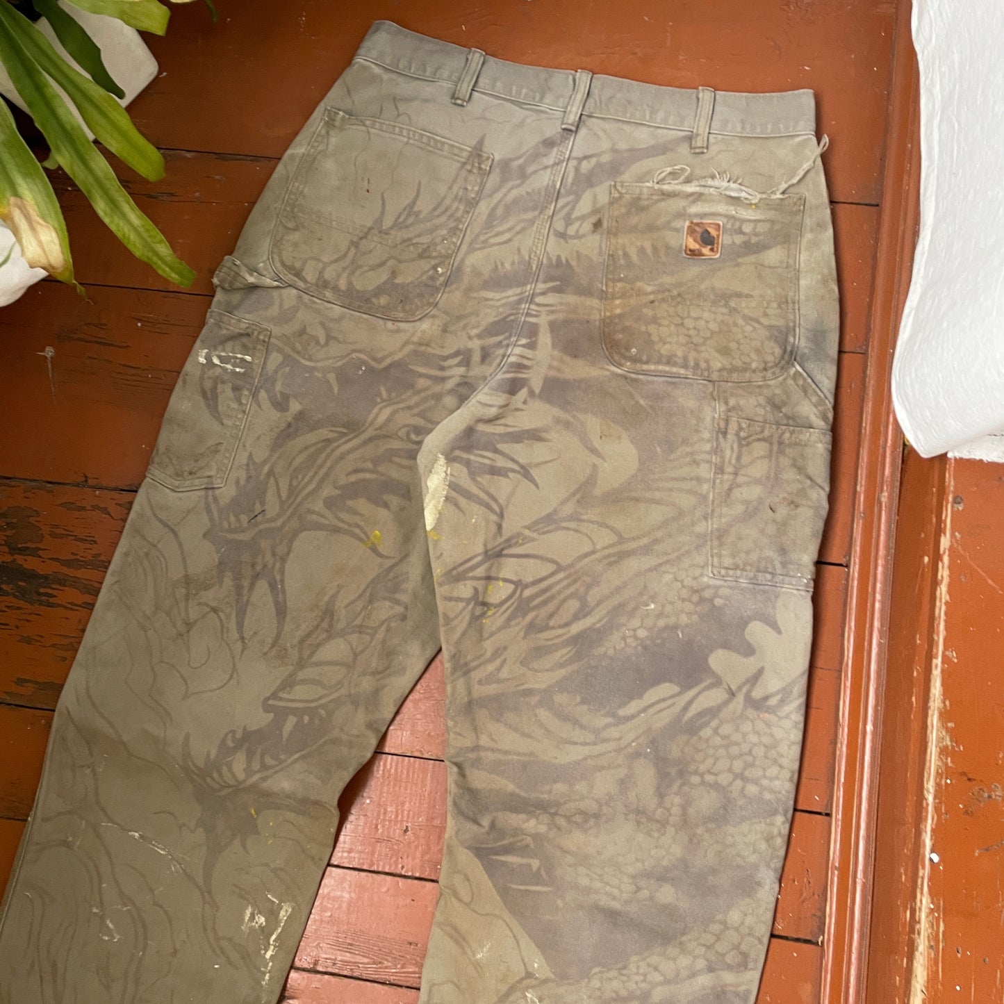 Custom Carhartt Dragon Work Pants – 90s Faded Green | Vintage Utility Streetwear 1 of 1