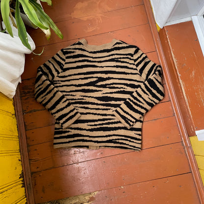 Tiger Stripe Knit Cardigan – Unisex Y2K Grunge Sweater | Black & Beige Knitwear 1 of 1 Look