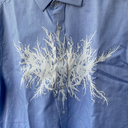 Custom M&S Button-Up Shirt – White Abstract Roots on Light Blue | Reworked Formal Shirt 1 of 1