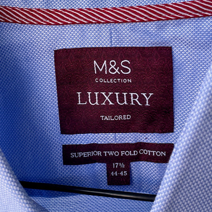 Custom M&S Button-Up Shirt – White Abstract Roots on Light Blue | Reworked Formal Shirt 1 of 1