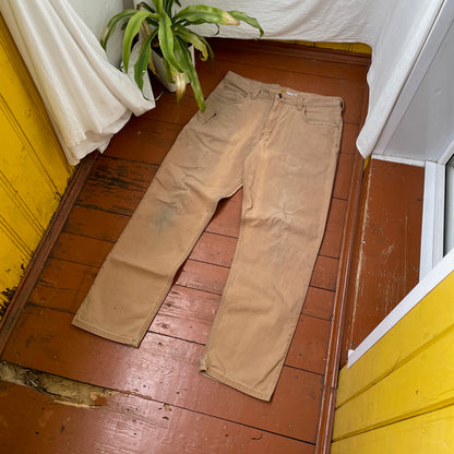Custom Carhartt Renaissance Pants – Religious Bleached Print | Vintage Canvas 1 of 1