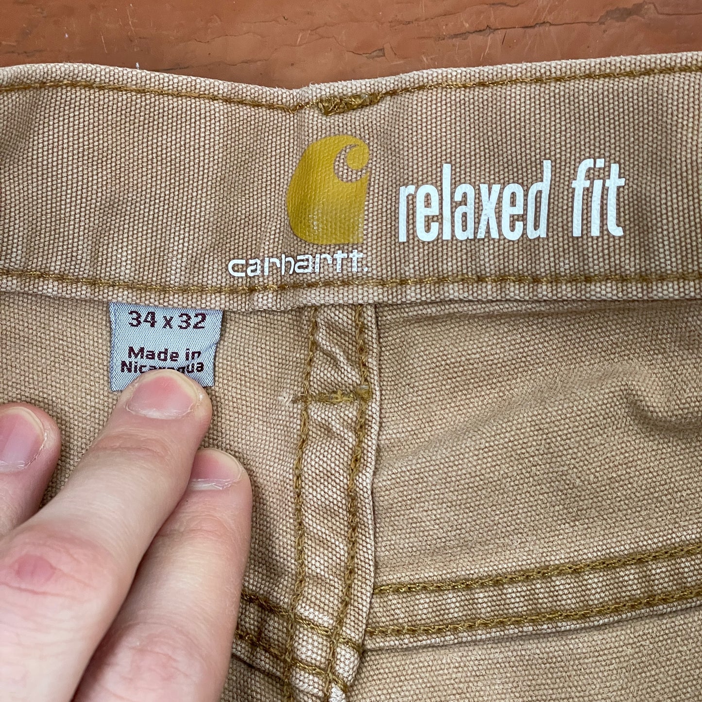Custom Carhartt Renaissance Pants – Religious Bleached Print | Vintage Canvas 1 of 1