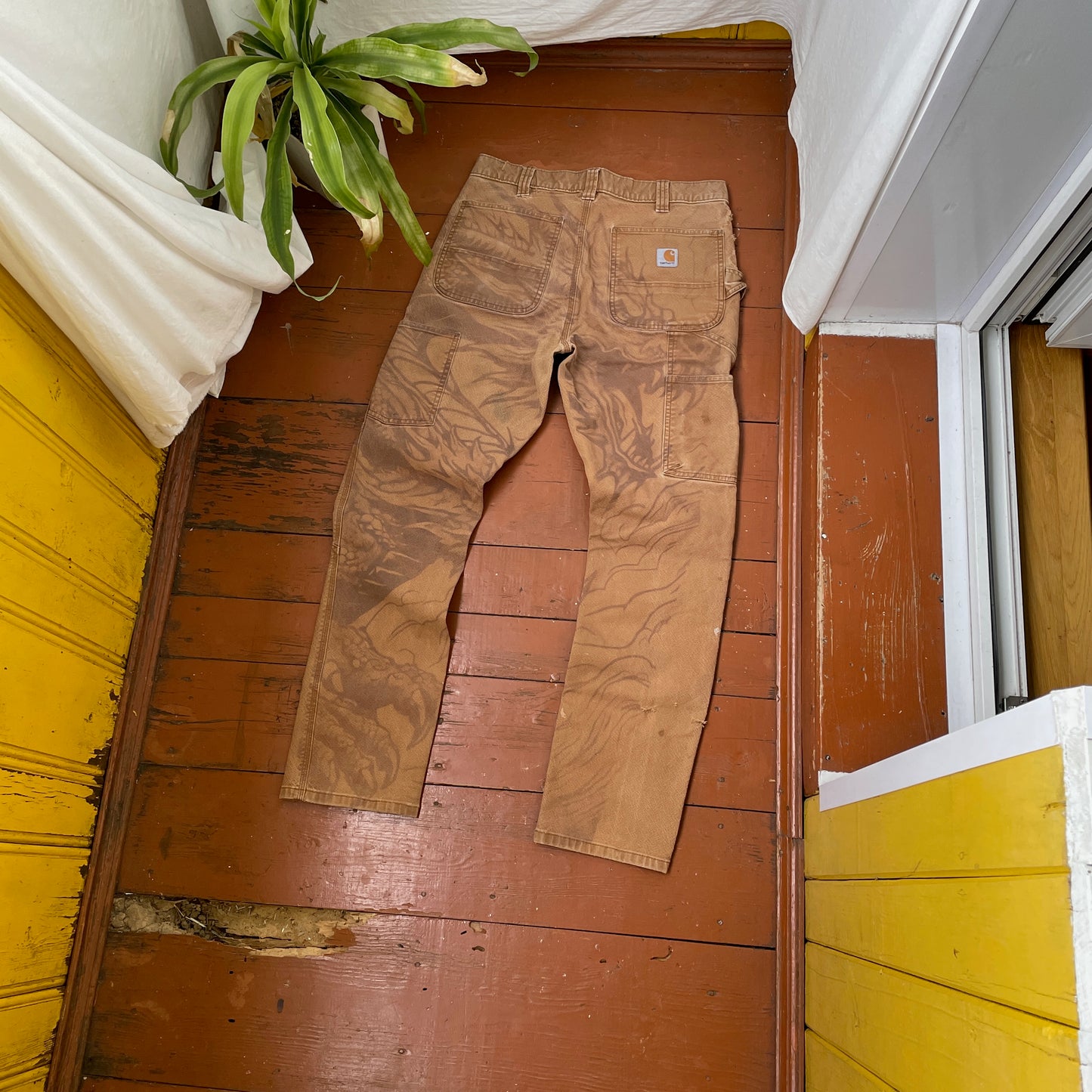 Custom Carhartt Dragon Pants – Faded Dragon Print on Brown Canvas | Vintage Workwear 1 of 1