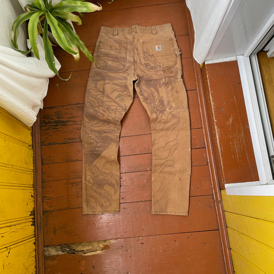 Custom Carhartt Dragon Pants – Faded Dragon Print on Brown Canvas | Vintage Workwear 1 of 1