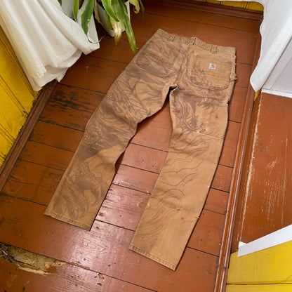 Custom Carhartt Dragon Pants – Faded Dragon Print on Brown Canvas | Vintage Workwear 1 of 1