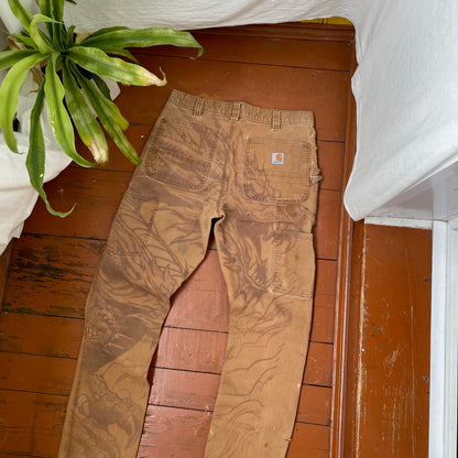 Custom Carhartt Dragon Pants – Faded Dragon Print on Brown Canvas | Vintage Workwear 1 of 1