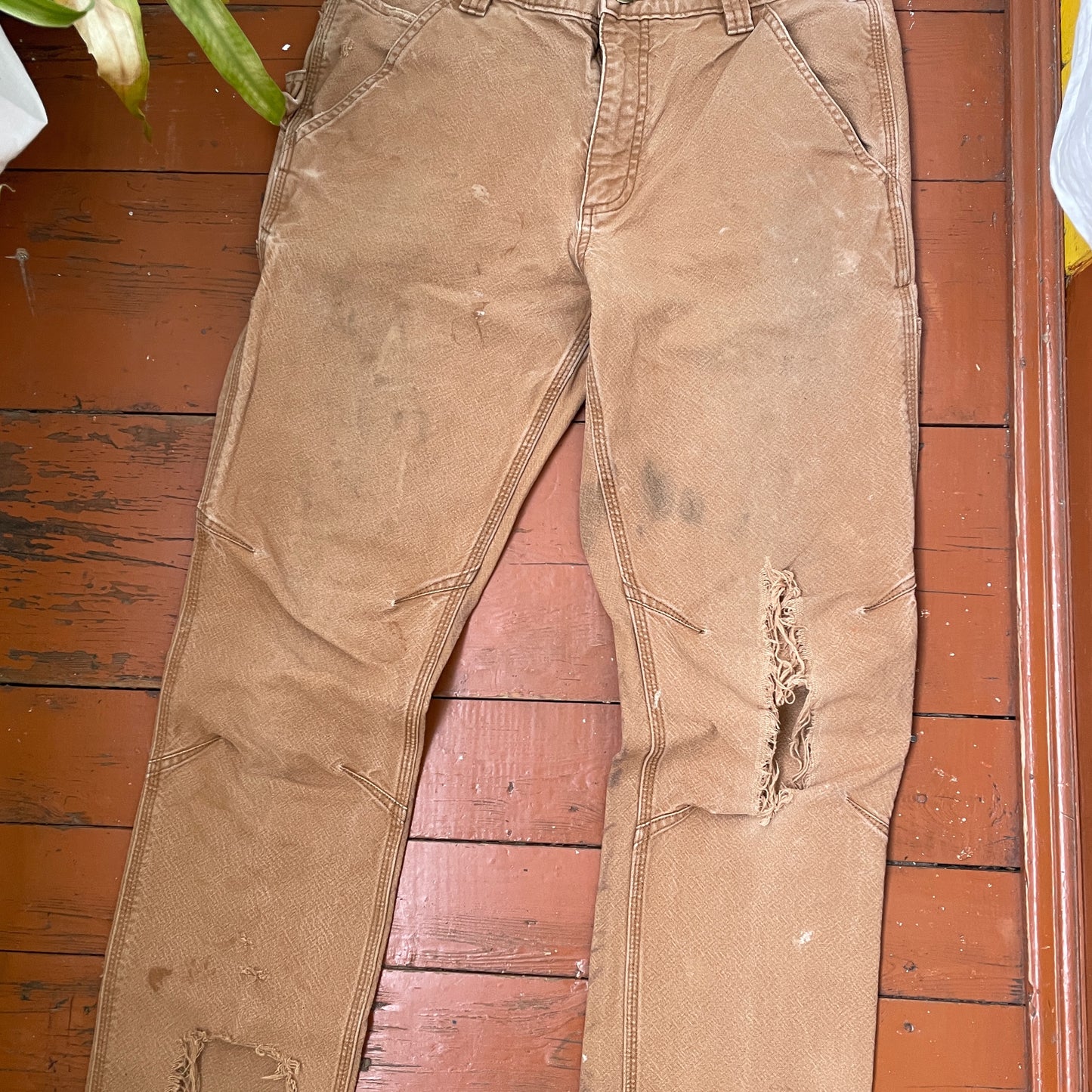 Custom Carhartt Dragon Pants – Faded Dragon Print on Brown Canvas | Vintage Workwear 1 of 1