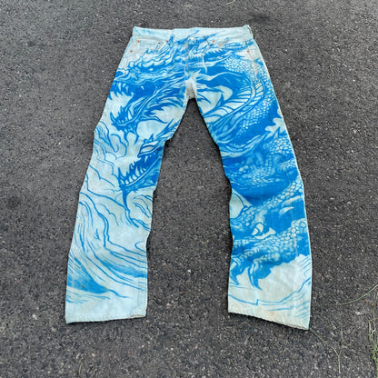 Custom Levi’s Dragon Jeans – Washed Blue Dragon Art | Vintage 1 of 1