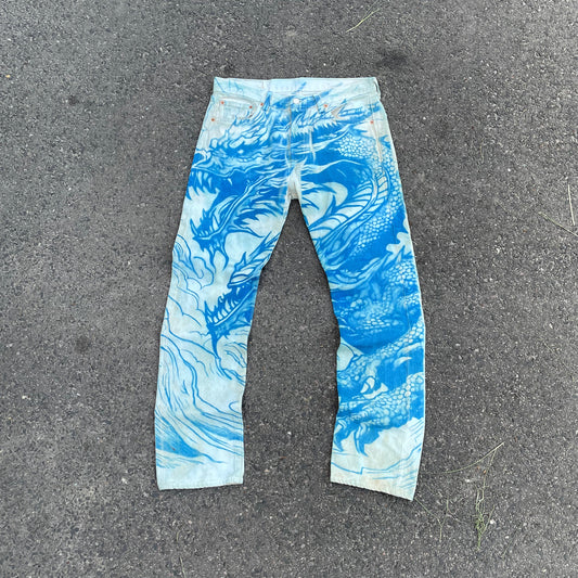 Custom Levi’s Dragon Jeans – Washed Blue Dragon Art | Vintage 1 of 1