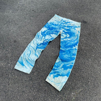 Custom Levi’s Dragon Jeans – Washed Blue Dragon Art | Vintage 1 of 1