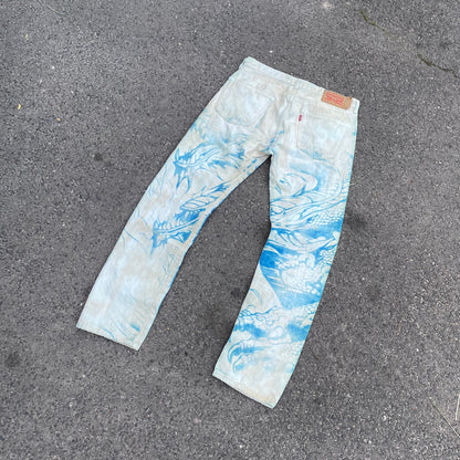 Custom Levi’s Dragon Jeans – Washed Blue Dragon Art | Vintage 1 of 1