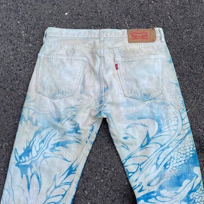 Custom Levi’s Dragon Jeans – Washed Blue Dragon Art | Vintage 1 of 1