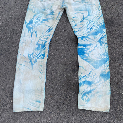 Custom Levi’s Dragon Jeans – Washed Blue Dragon Art | Vintage 1 of 1