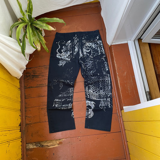 Custom Dickies Dragon Pants – Vintage Workwear with Oversized White Dragon Art | 1 of 1 Y2K Alt Streetwear