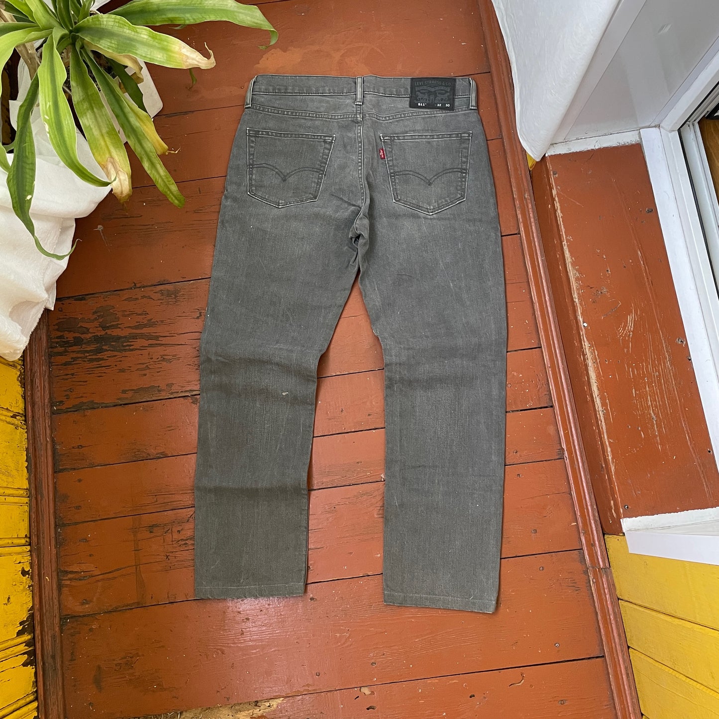 Custom Levi’s Dragon Pants – Handprinted White Dragon on Washed Grey Jeans | Vintage 1 of 1